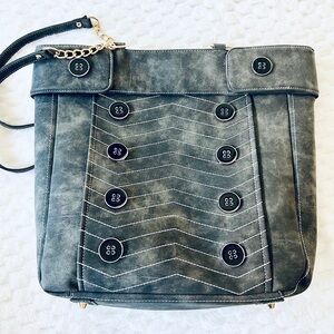 Sam & Hadley Large Tote Shoulder Handbag Gray Suede With Button Accents